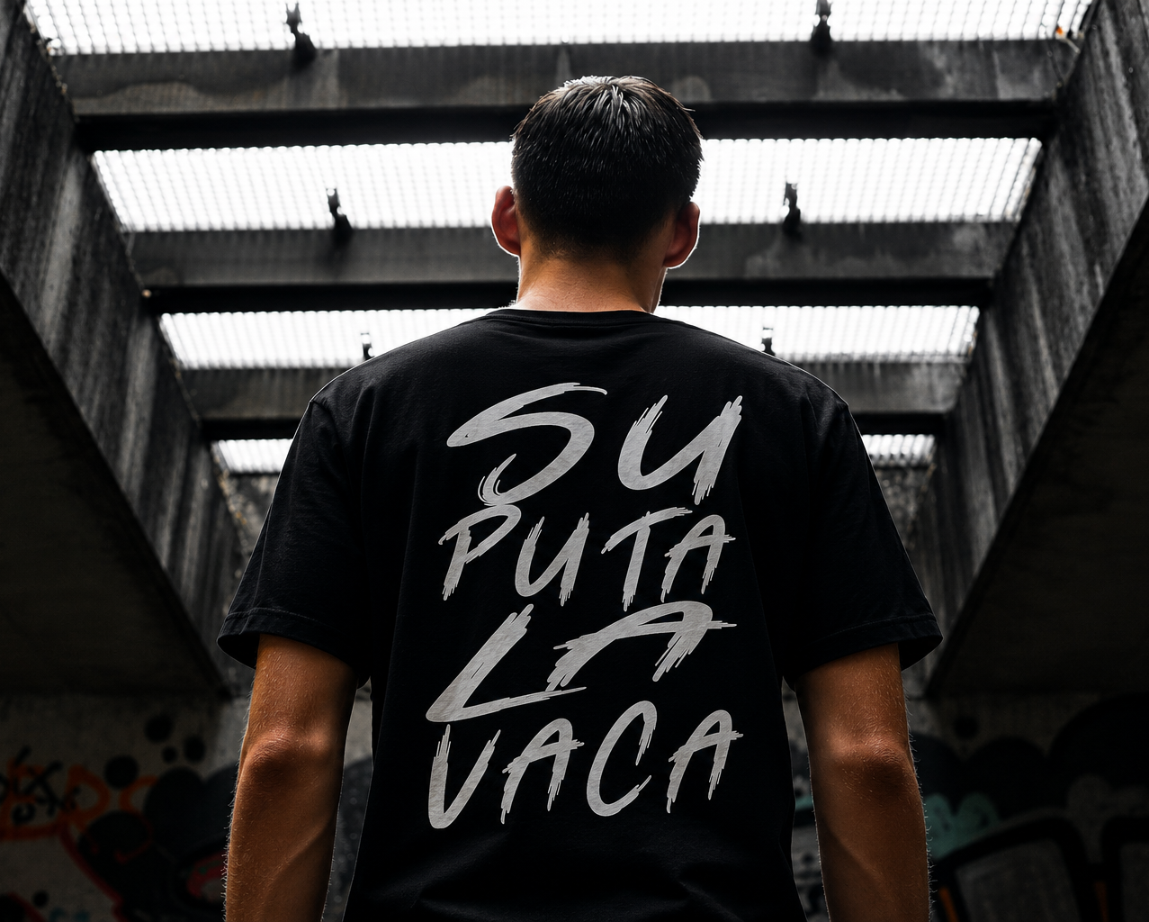 Camiseta personalizada en Ponferrada Persona con camiseta negra personalizada como ejemplo de camisetas personalizadas en Ponferrada